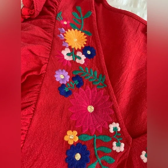 Umgee Red Embroidered Dress with Floral Details - Picture 10 of 16